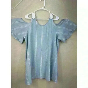 🔥ABOUND women's XL  blue, white striped, linen blend, cold shoulder dress, DC2